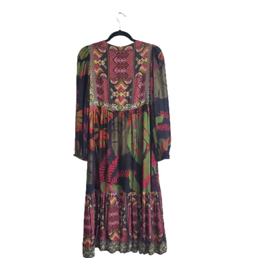 Farm Rio Tropical Forest Long Sleeve V-Neck Midi Dress - Picture 3 of 10